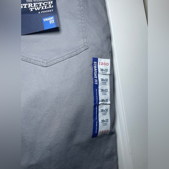 IZOD Men’s Gray Pants Size 38x32 Straight Fit Casual NWT Twill Chino Flat Front - Picture 6 of 9